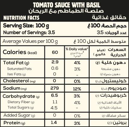 Tomato and Basil Sauce Nutritional Facts